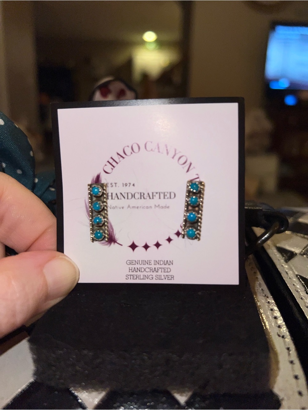 Sterling Silver Turquoise Bar Earrings - Native